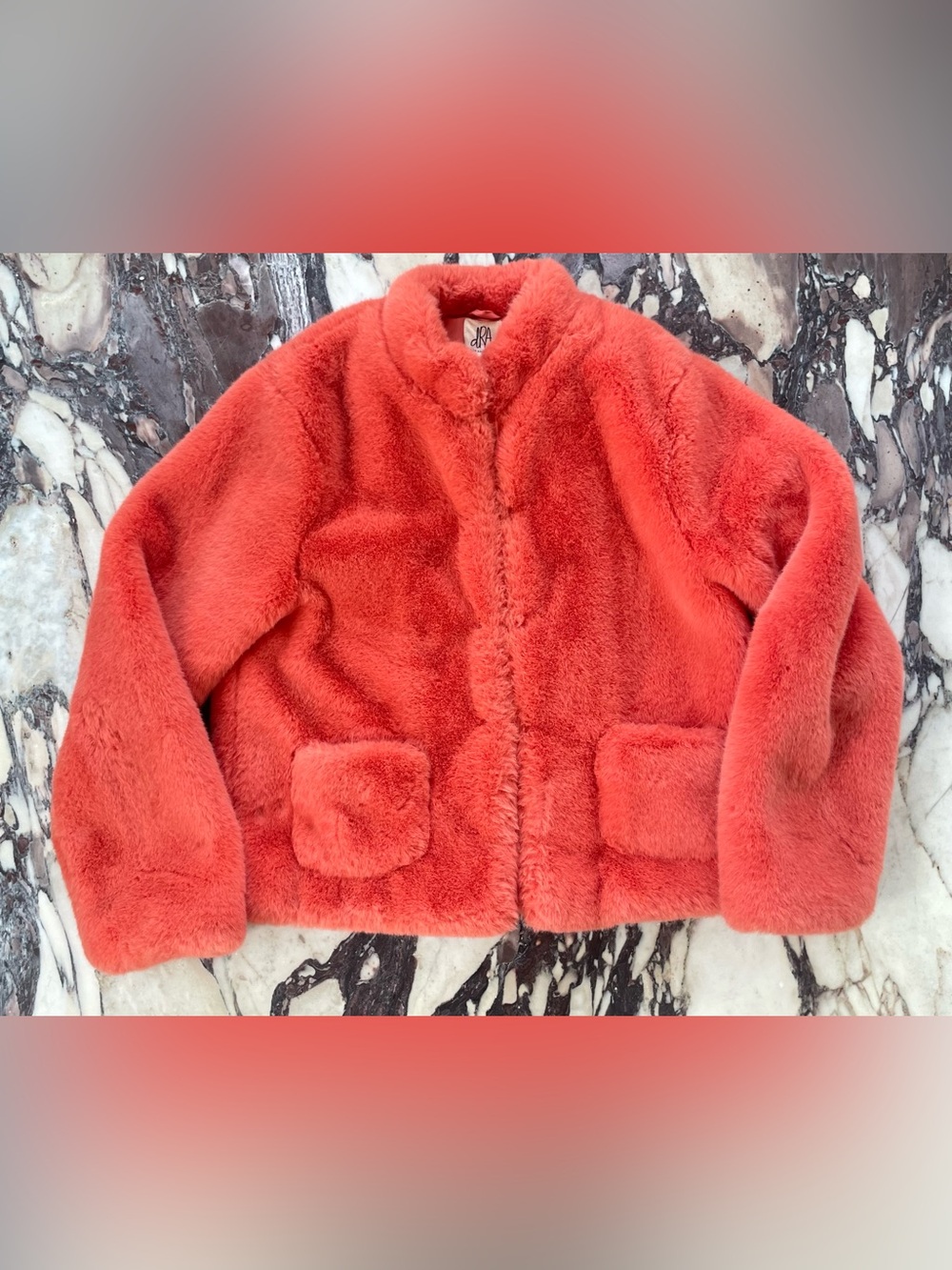 dRA Anthropologie Orange Teddy Faux-Fur Jacket S